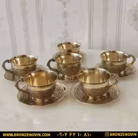 فنجان و نعلبکی برنزی هندی کد 3302 ( مجموعه شش عددی )
