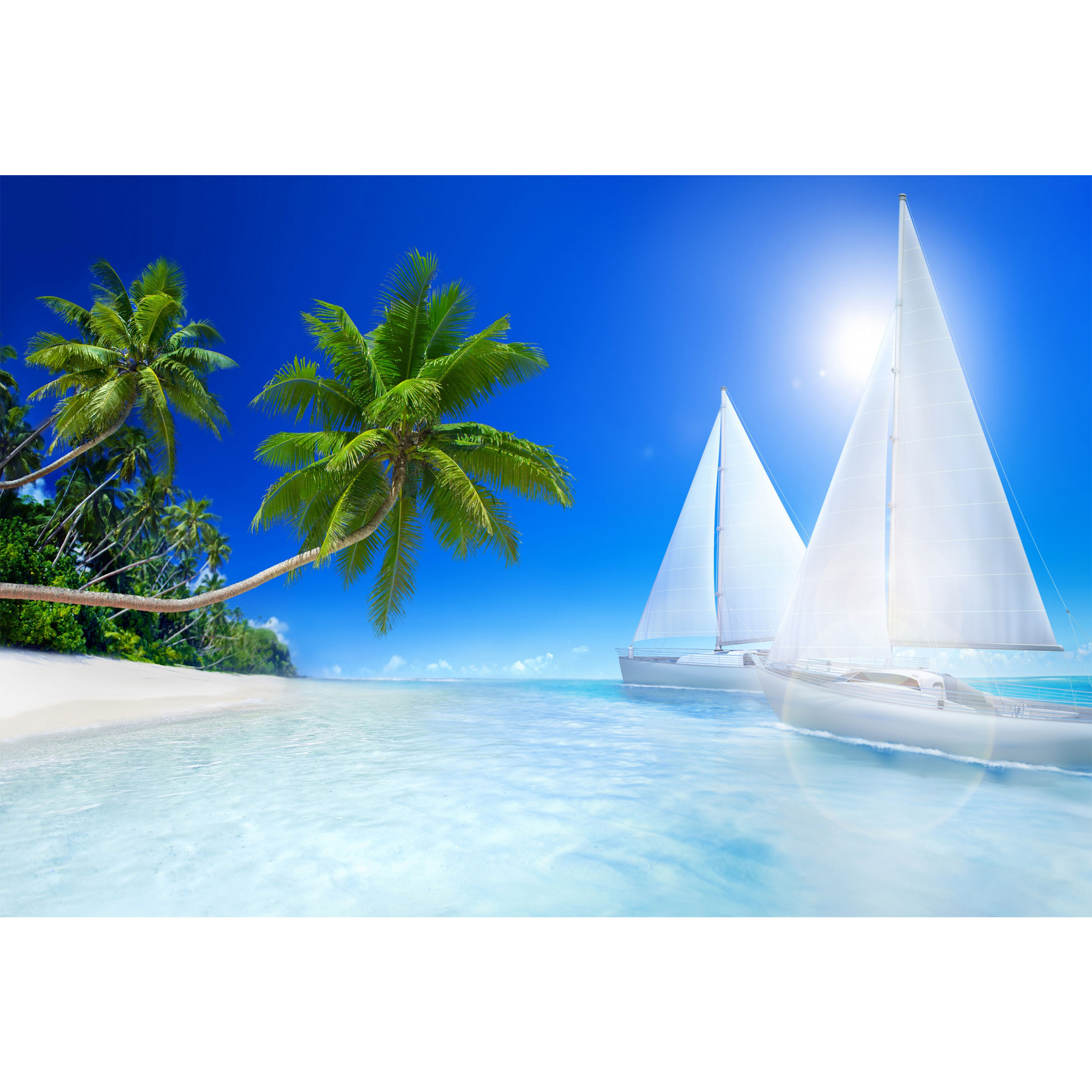 تابلو شاسی مدل دریا و یاحل و نخل و درخت و قایق کد T7462