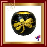 جاشمعی سفالی توپی نقاشی دستساز مشکی طلایی قطر 9سانتی متر همراه شمع وارمر رایگان