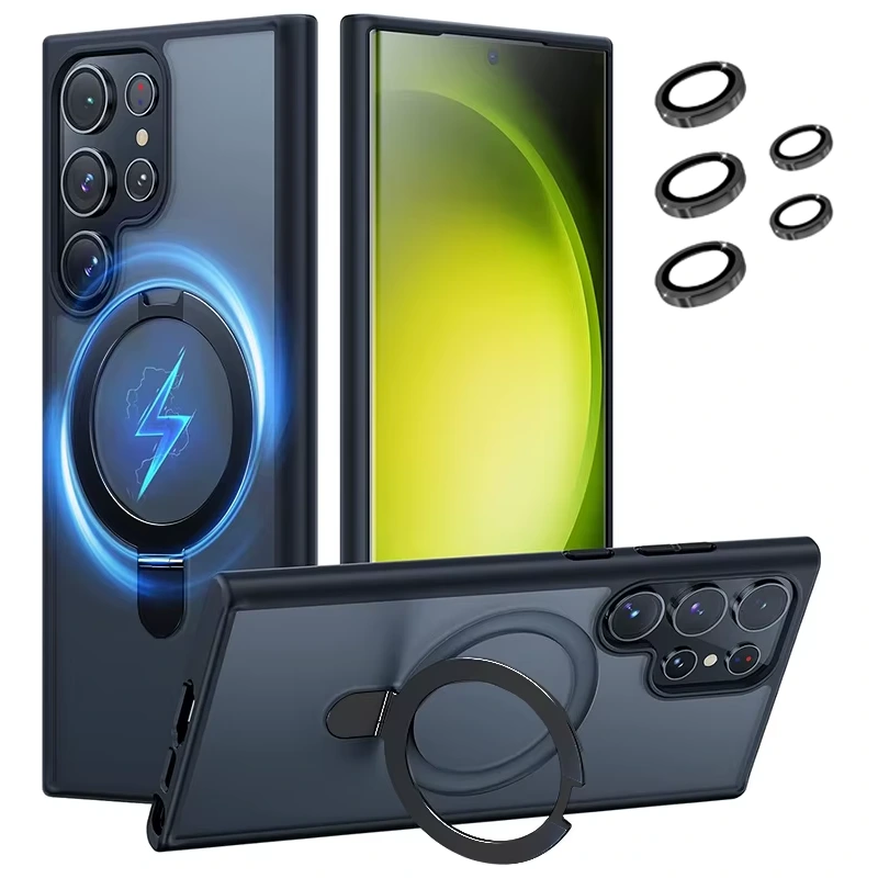 قاب مگ سیف دار Metal Holder برای Samsung Galaxy S24 Ultra محافظ لنز رینگی ست