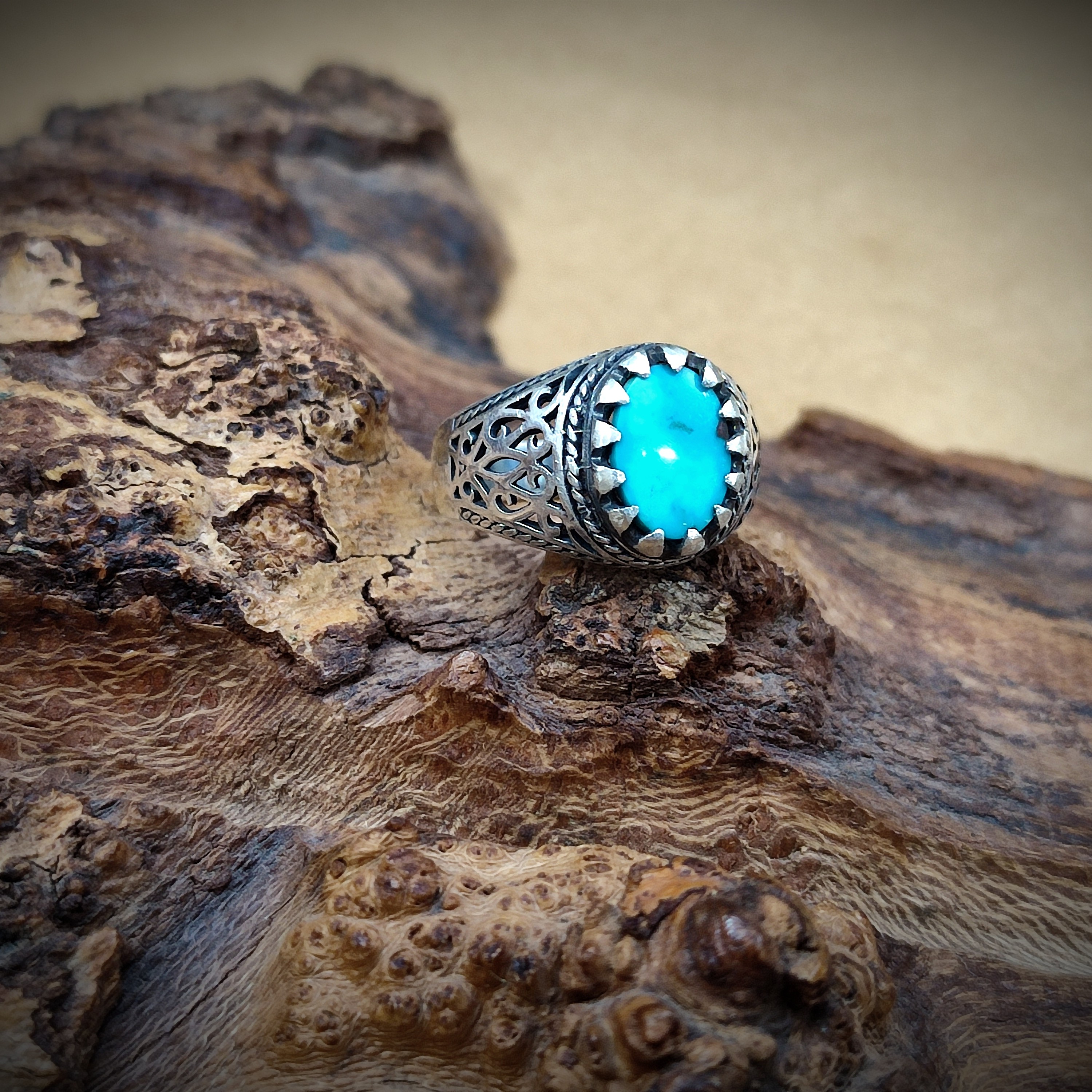 انگشتر نقره مردانه با نگین فیروزه درجه یک اصیل و طبیعی