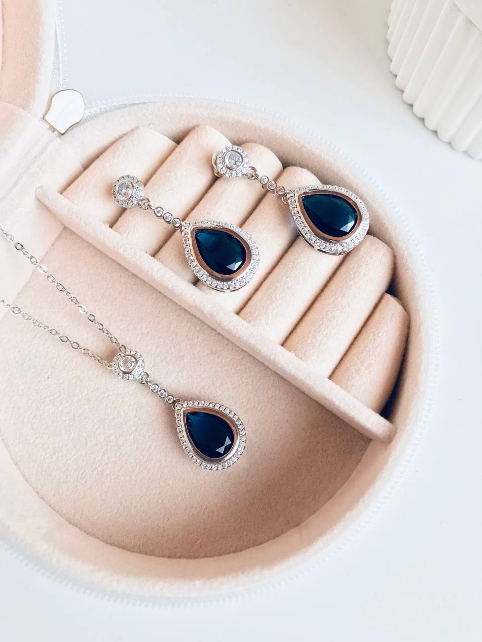 نیم ست طرح جواهر کریستال آبی - بدلیجات و اکسسوری TRZ