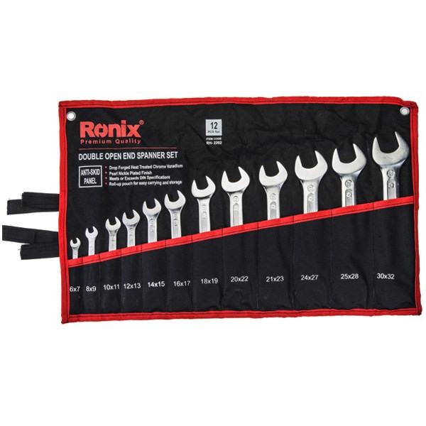 مجموعه 12 عددی آچار دو سر تخت با کیف پارچه ای رونیکس مدل RH-2202