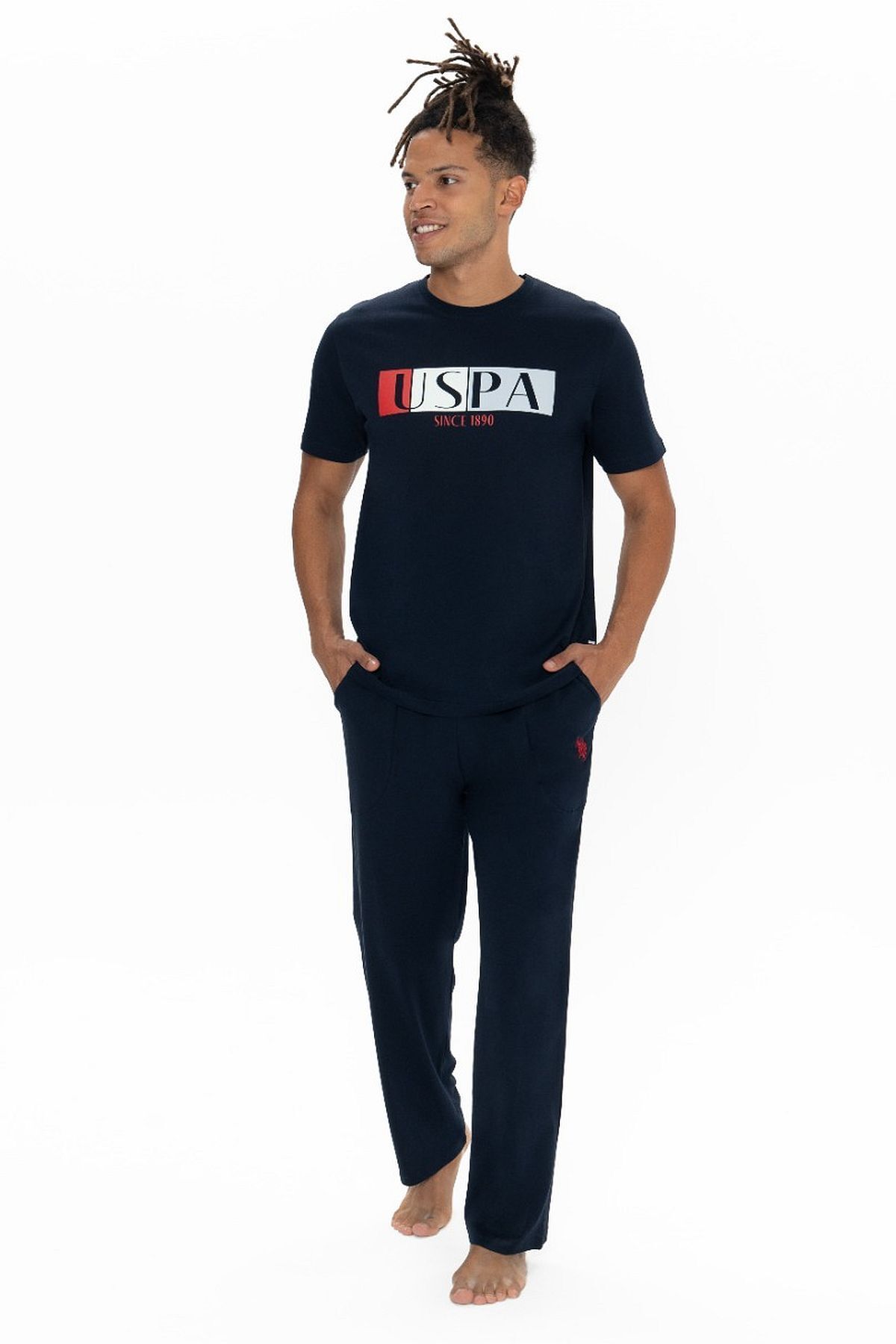 ست پیژامه آبی مردانه US POLO ASSN لباس خواب دوچرخه آستین کوتاه US Polo Assn