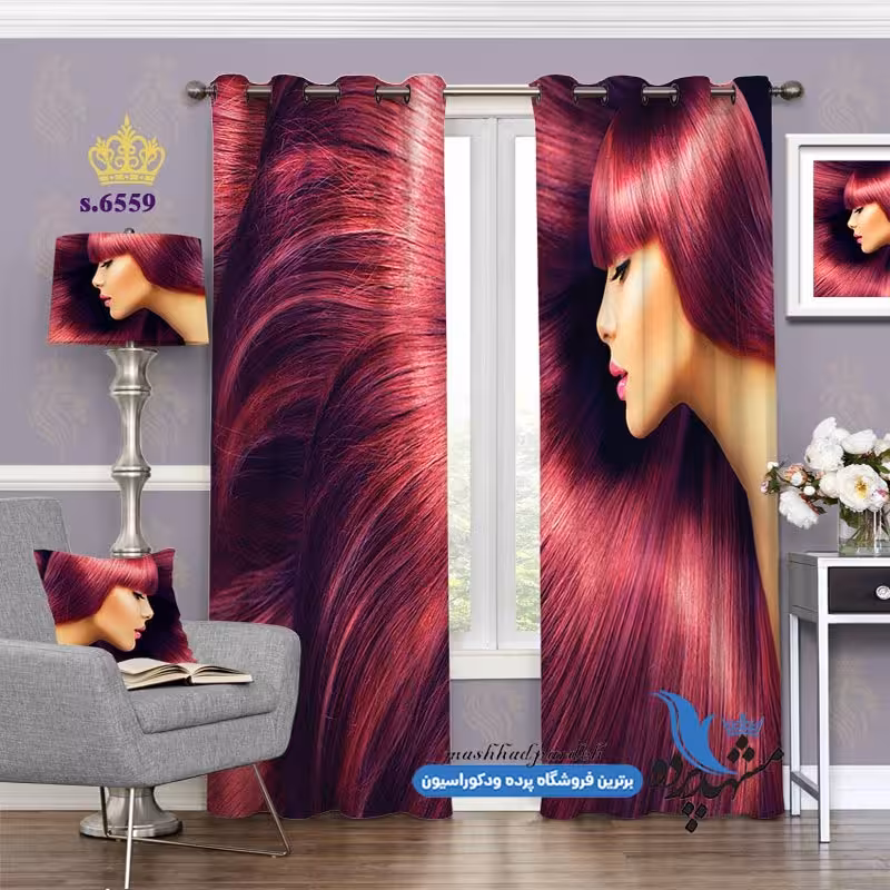 پرده پانچ چهره طرح نیم رخ زن کد s-6559