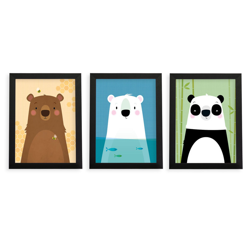 تابلو اتاق کودک طرح خرس مجموعه 3 عددی | دنیای قاب