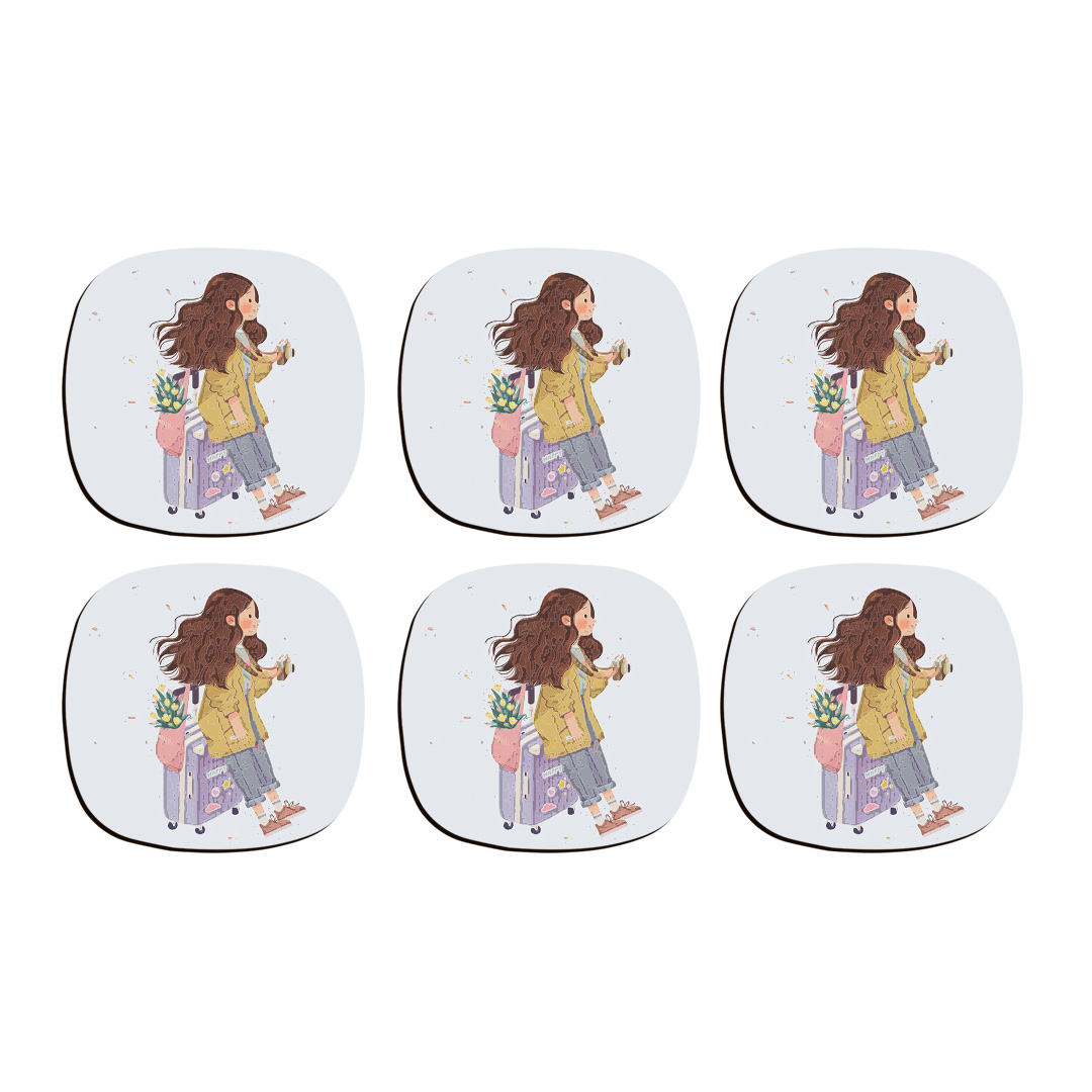 زیر لیوانی ترمه طراحان ایده مدل دختر عکاس کد cfp1357 بسته شش عددی