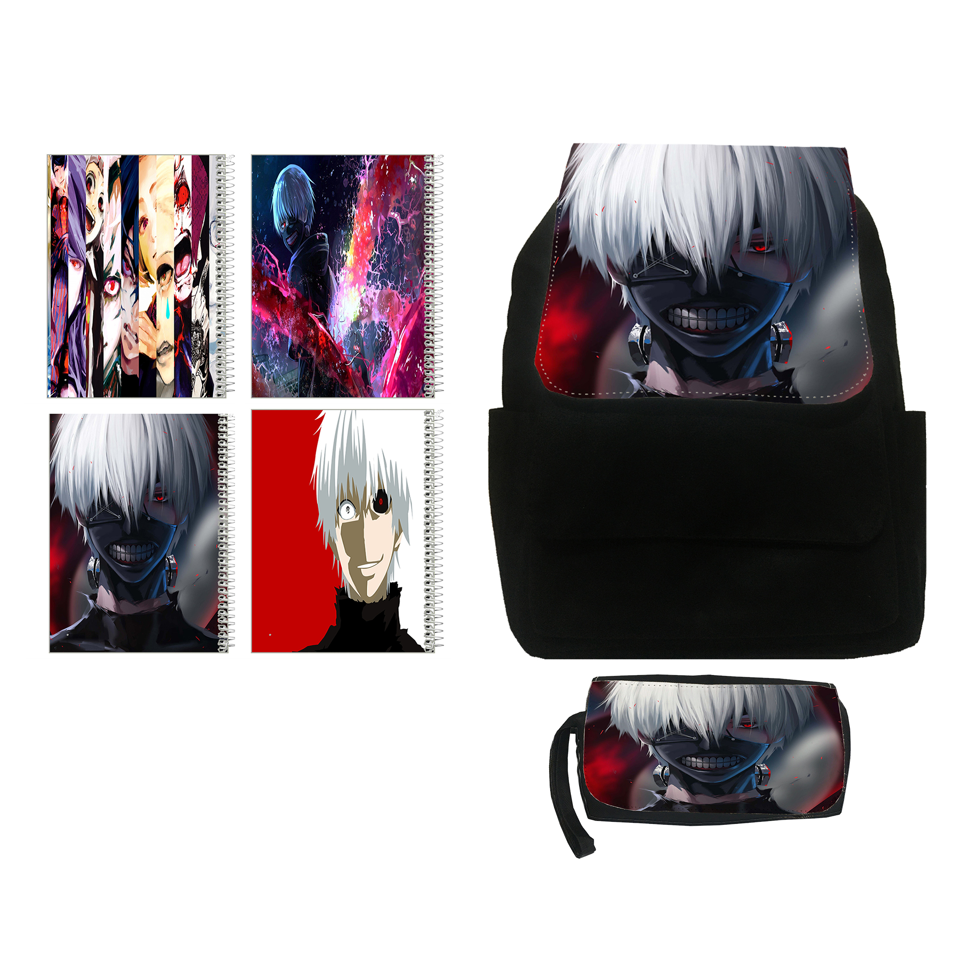 کوله پشتی مدل Tokyo ghoul کد kj17 به همراه جامدادی و دفتر مشق مجموعه 4 عددی