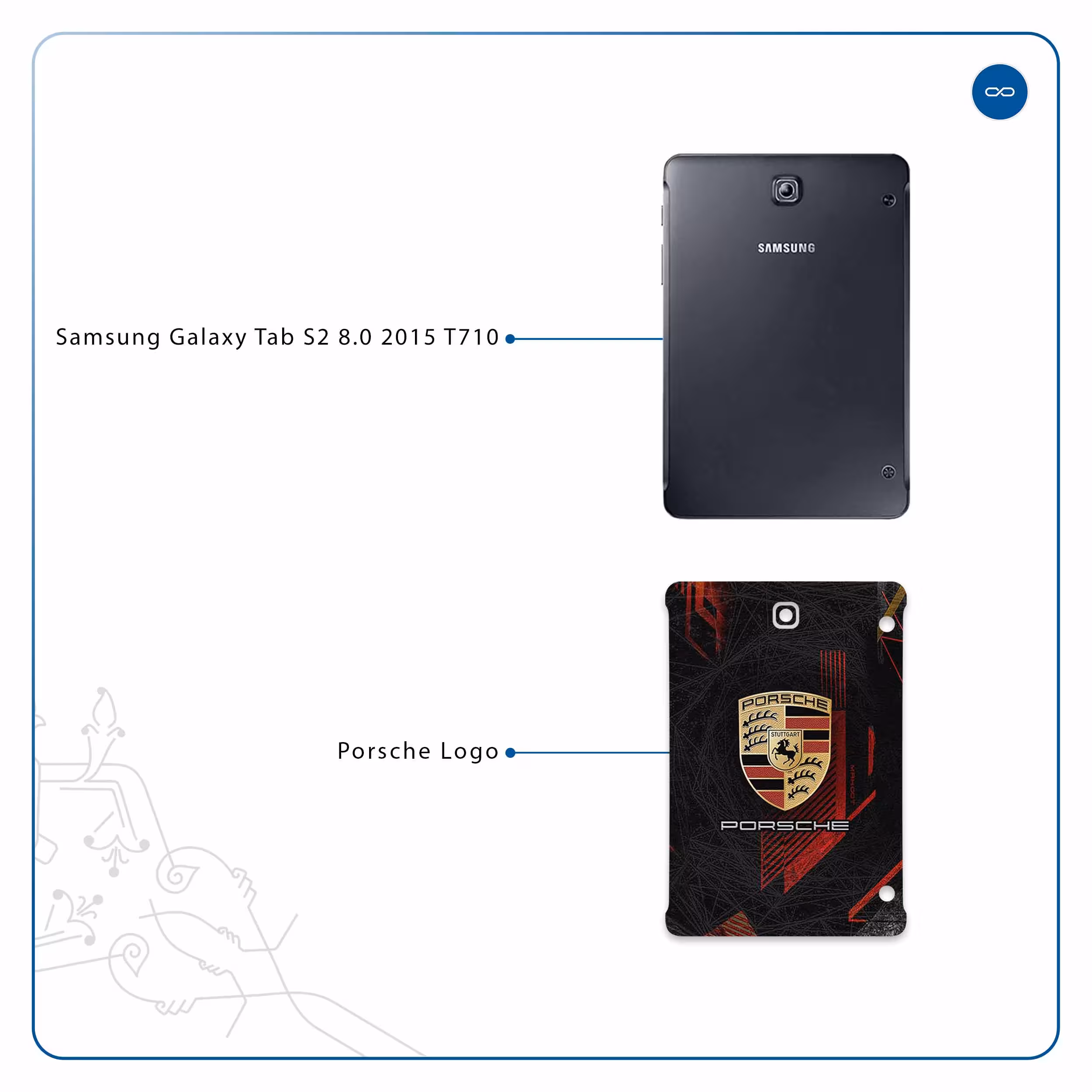 برچسب پوششی ماهوت مدل Porsche-Logo مناسب برای تبلت سامسونگ Galaxy Tab S2 8.0 2015 T710