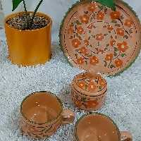 سفال ست دونفره با سینی دالبر طرح سنتی گل قرمز