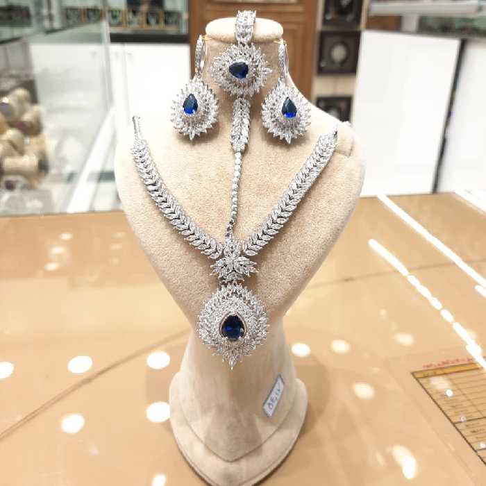 سرویس نقره ابکاری طلا نگین آبی کبود