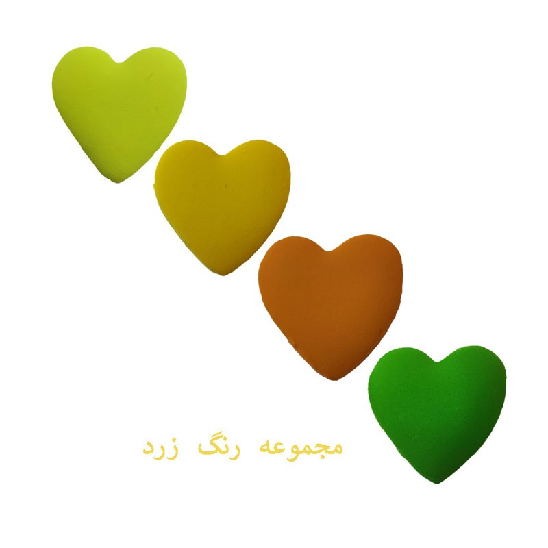 مگنت یخچال قلب زرد و نارنجی و سبز 4عددی خمیری رنگارنگ mk94