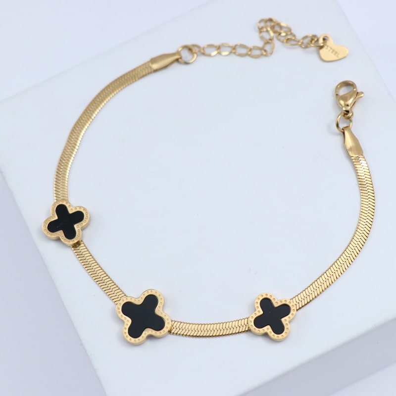 دستبند ماری سه گل طلایی رنگ ثابت 72697