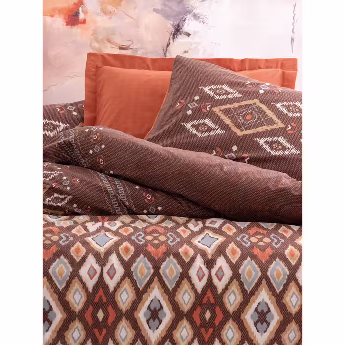 سرویس ملحفه کاتن باکس مدل Ethnic Belize Kahve تک نفره 3 تکه
