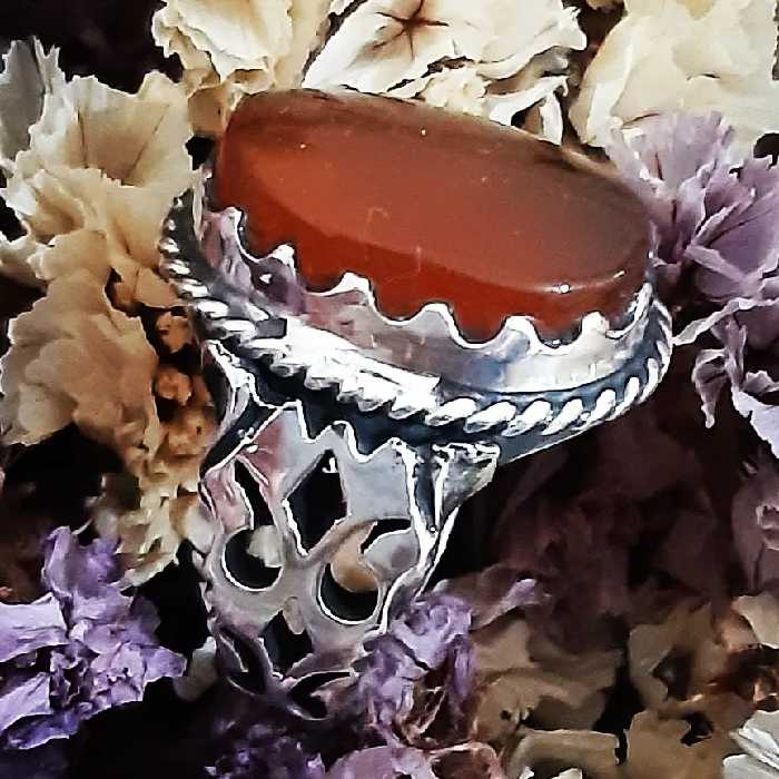 انگشتر عقیق پرتقالی یمانی رکاب نقره 925 تماما کار دست