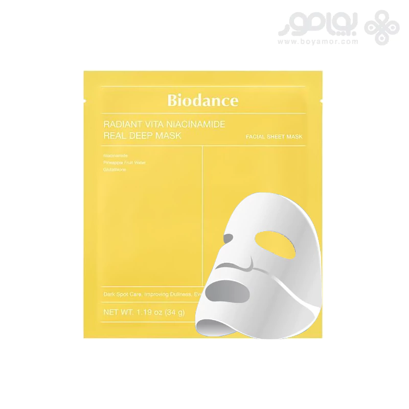 ماسک ورقه ای روشن کننده بایودنس حاوی نیاسینامید بسته 1 عددی