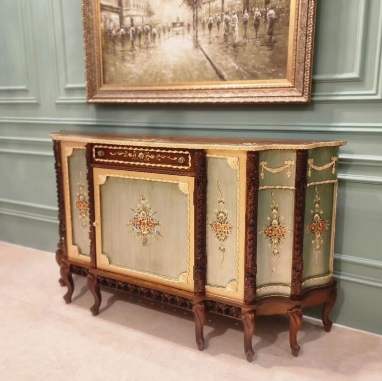 کنسول سبز و قهوه‌ ای چوبی بدون آینه