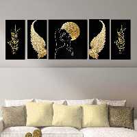 تابلو شاسی بکلیت طرح بال فرشته و شعر پارسی مدل SH-1927 مجموعه 5 عددی | دنیای قاب