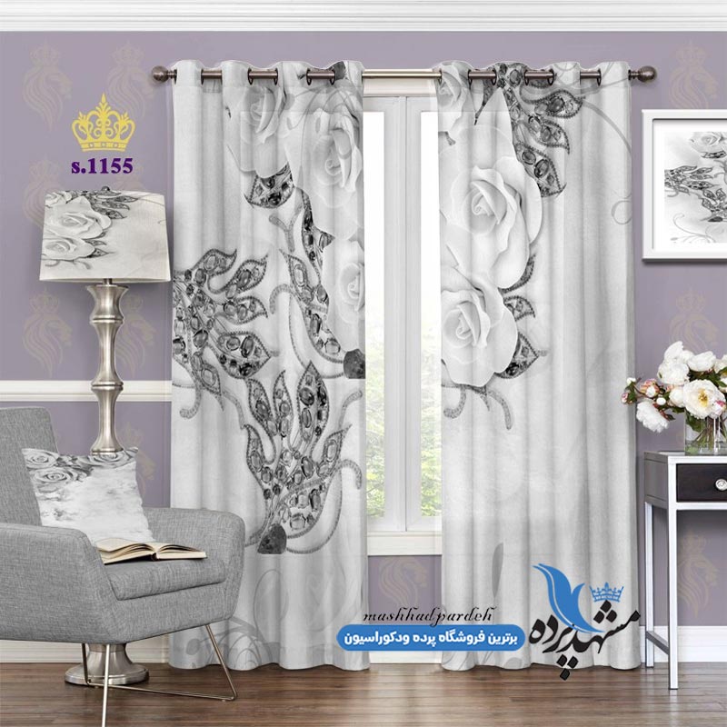 پرده پانچ گلدار طرح سه بعدی کد s-1155