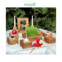 باکس هفت سین چوبی رنگ قهوه ای چوب روس با یه طرح متفاوت و خاص