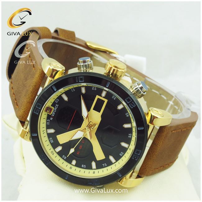 ساعت مچی مردانه بند چرمی دو زمانه نوی فورس NF9132