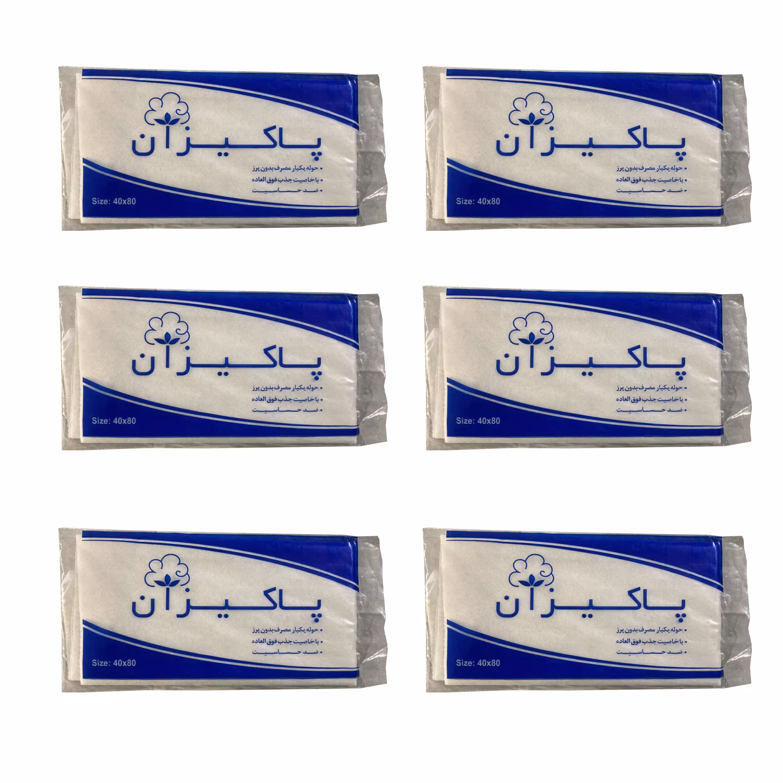 حوله یکبار مصرف پاکیزان مدل AB سایز 40x80 سانتی‌ متر بسته 6عددی
