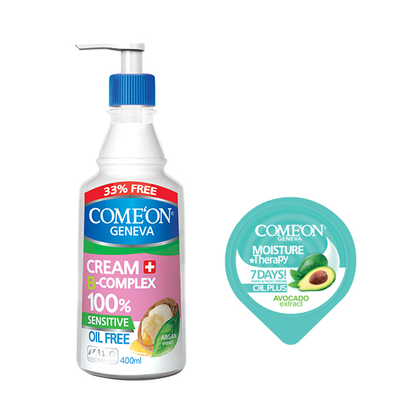 کرم مرطوب کننده کامان مدل Oil Free حجم 400 میلی لیتر به همراه کرم نرم کننده مدل oil plus حجم 7 میلی لیتر