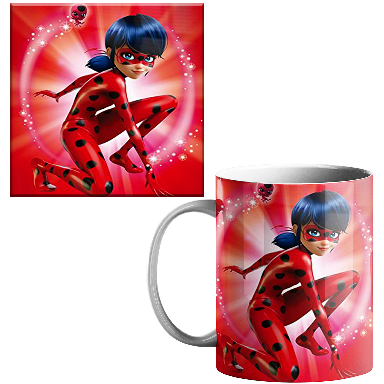 ماگ مدل طرح دختر کفشدوزکی کد 110 به همراه زیر لیوانی 