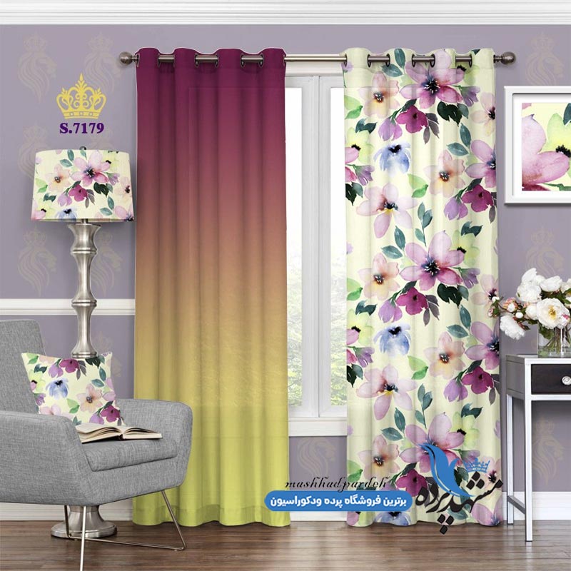 پرده پانچ گلدار طرح گلهای بهاری کد s-7179