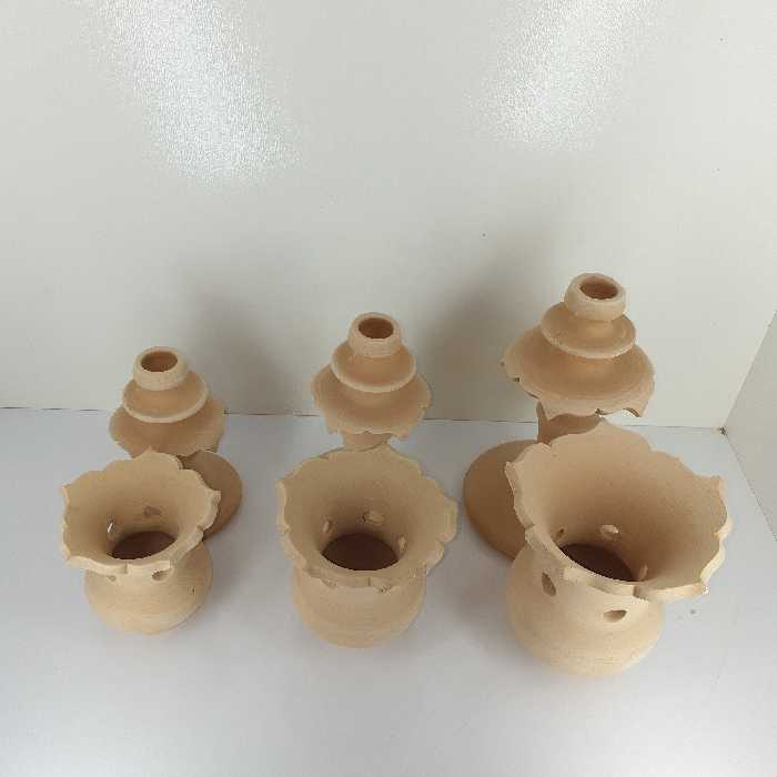  شمعدان سفالی خام مدل لب کمانی کد SH102 مجموعه سه عددی