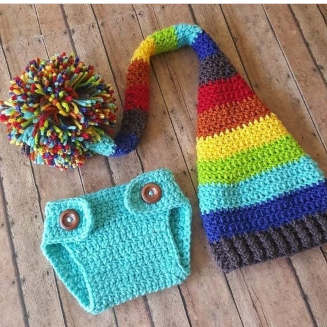 ست بافتنی اتلیه رنگین کمان کلاه وشرتک دستبافت ( پس کرایه)