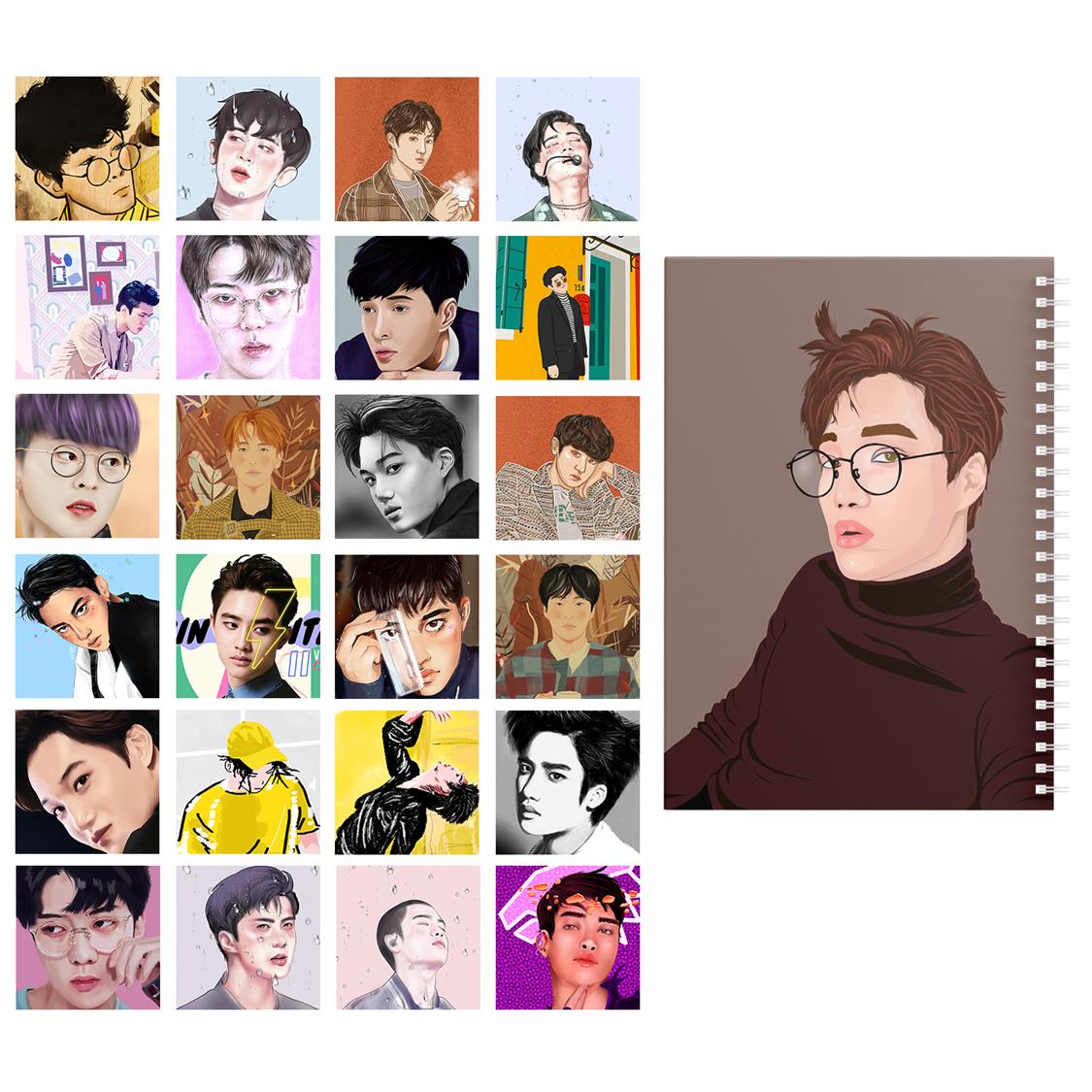  دفتر مشق باژیکان طرح EXO Fanart کد 20214800 به همراه فتوکارت مجموعه 24 عددی