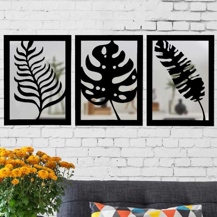 تابلو آینه الف طرح برگ کد M-123 مجموعه 3 عددی 