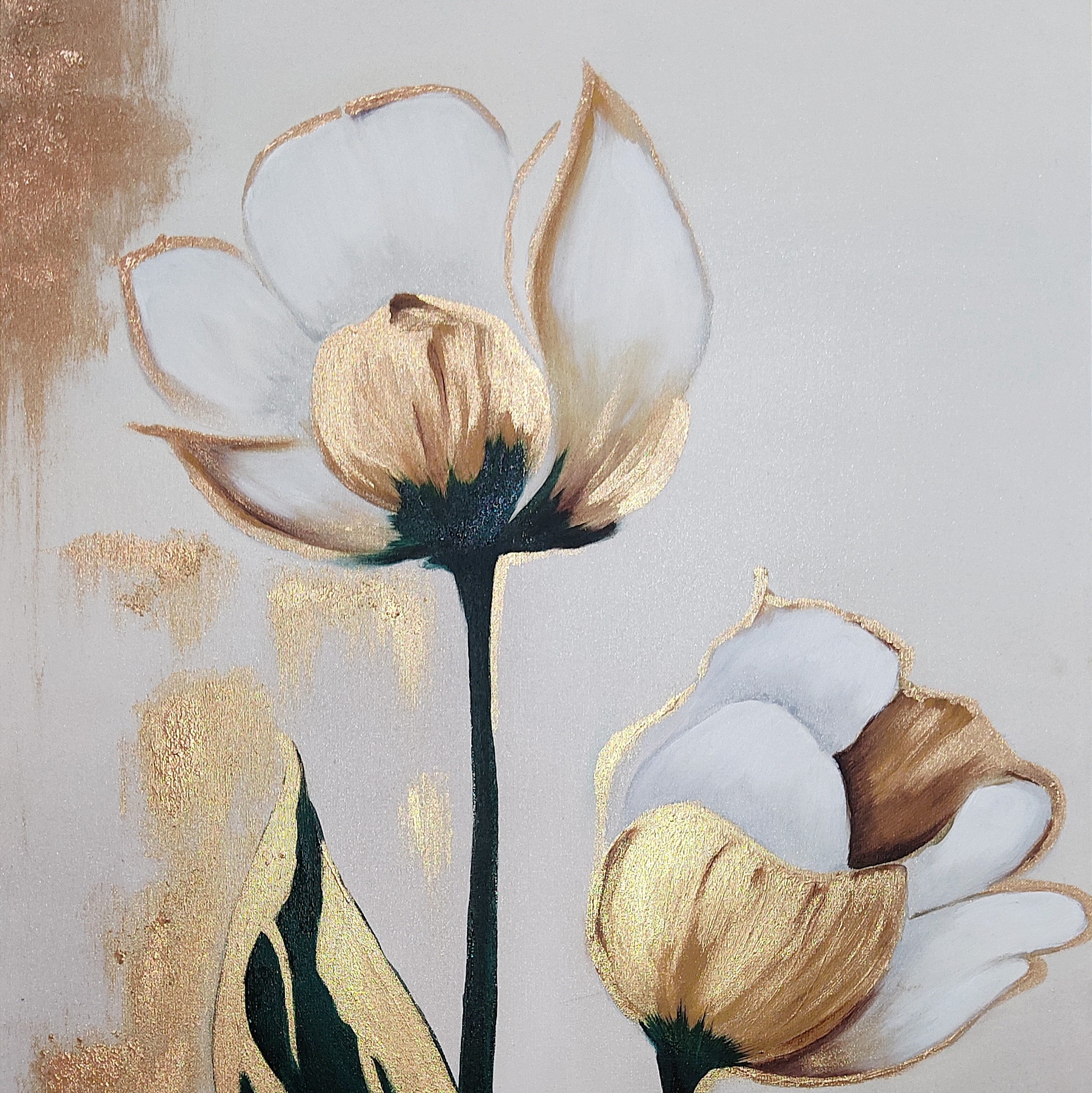 تابلو نقاشی دکوراتیو کار شده با رنگ روغن و پودر طلا روی بوم