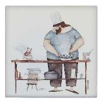  کاشی کارنیلا طرح نقاشی پدر و دختر آشپز کد wk218