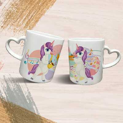 ماگ مدل دسته قلبی طرح یونیکورن کد 89