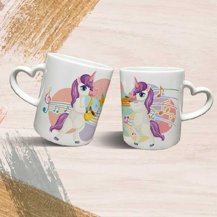 ماگ مدل دسته قلبی طرح یونیکورن کد 89