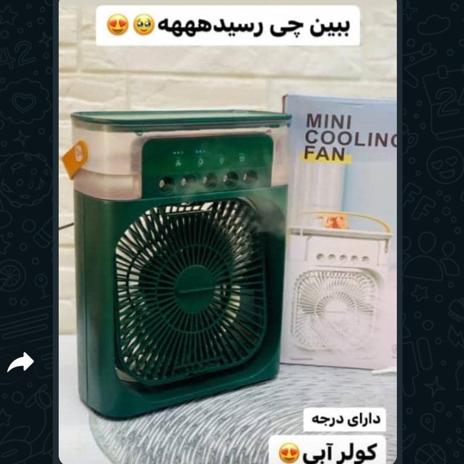 کولر آبی برقی مخزن اکرولیک یک لیتری و قابلیت استفاده USBدر ماشین با کیفیت فوقالعاده فن3سرعت چرخشی رقص نور هفت رنگ