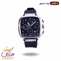 ساعت سنیور مردانه بند رابر مشکی قاب مربع نقره ای کرنوگراف 1019