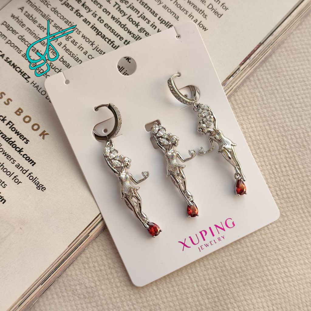 خرید نیم ست زنانه مارک ژوپینگ نگین دار رنگ ثابت آبکاری شده ضد حساسیت کیفیت عالی کد 1715301 - ردگل