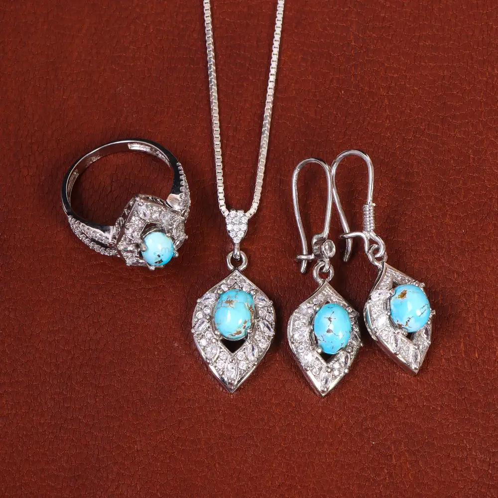 نیم ست فیروزه زنانه کد 21813 - جواهری مشاهیر