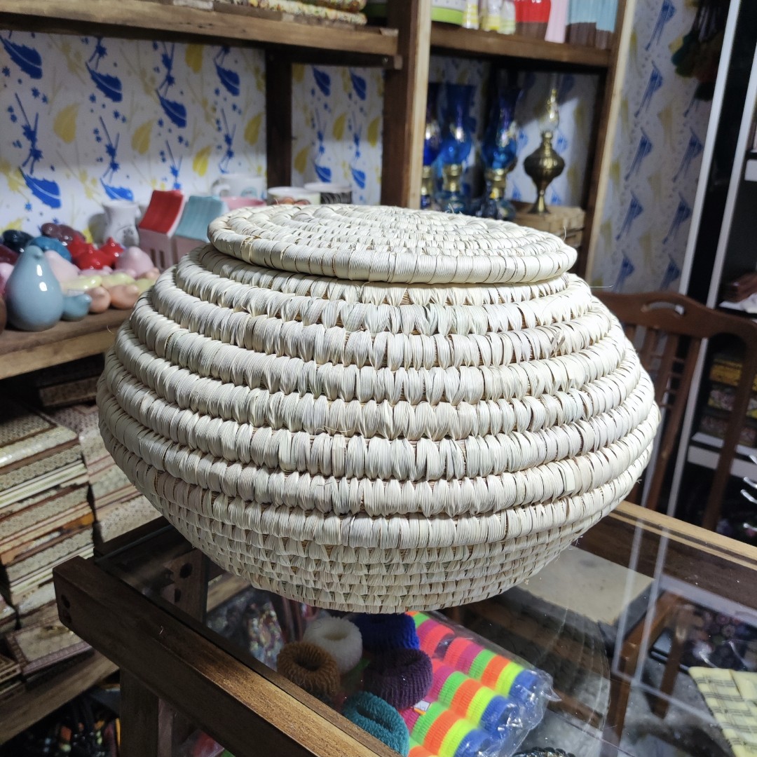 سبد حصیری خمره ای نگهداری برنج (جا برنجی) گنجایش پنج کیلو - جا برنجی حصیری