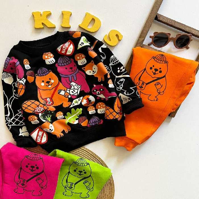 بلوز شلوار پاییزه اسپرت سایز55 مناسب دختر و پسر ، رنگ مشکی طرح حیوانات ضخیم و با کیفیت