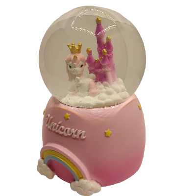 گوی موزیکال مدل پمپی طرح یونیکورن و قصر روی ابر