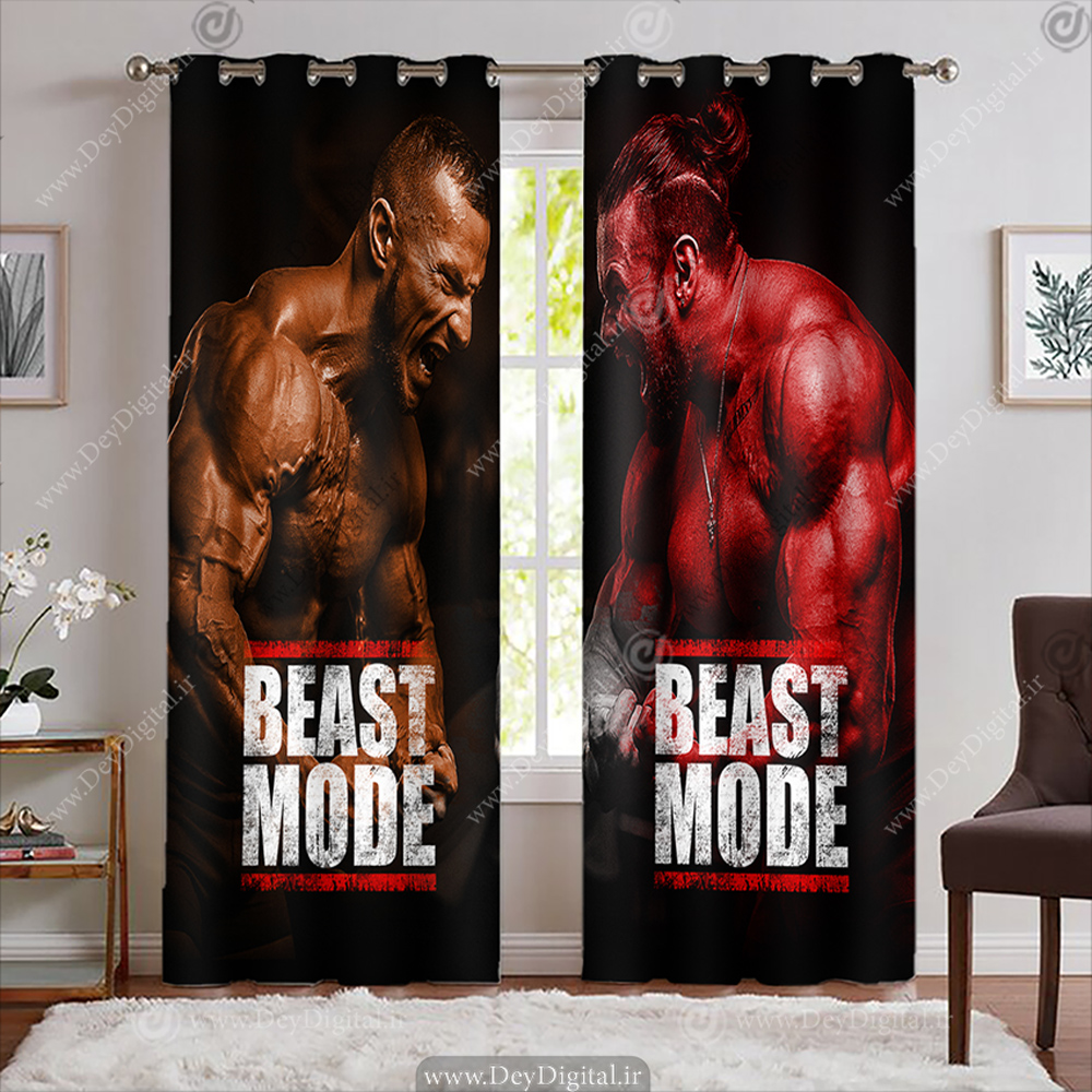 پرده چاپی طرح بدنسازی با عنوان مود هیولا و زمینه تیره WA-1883-s