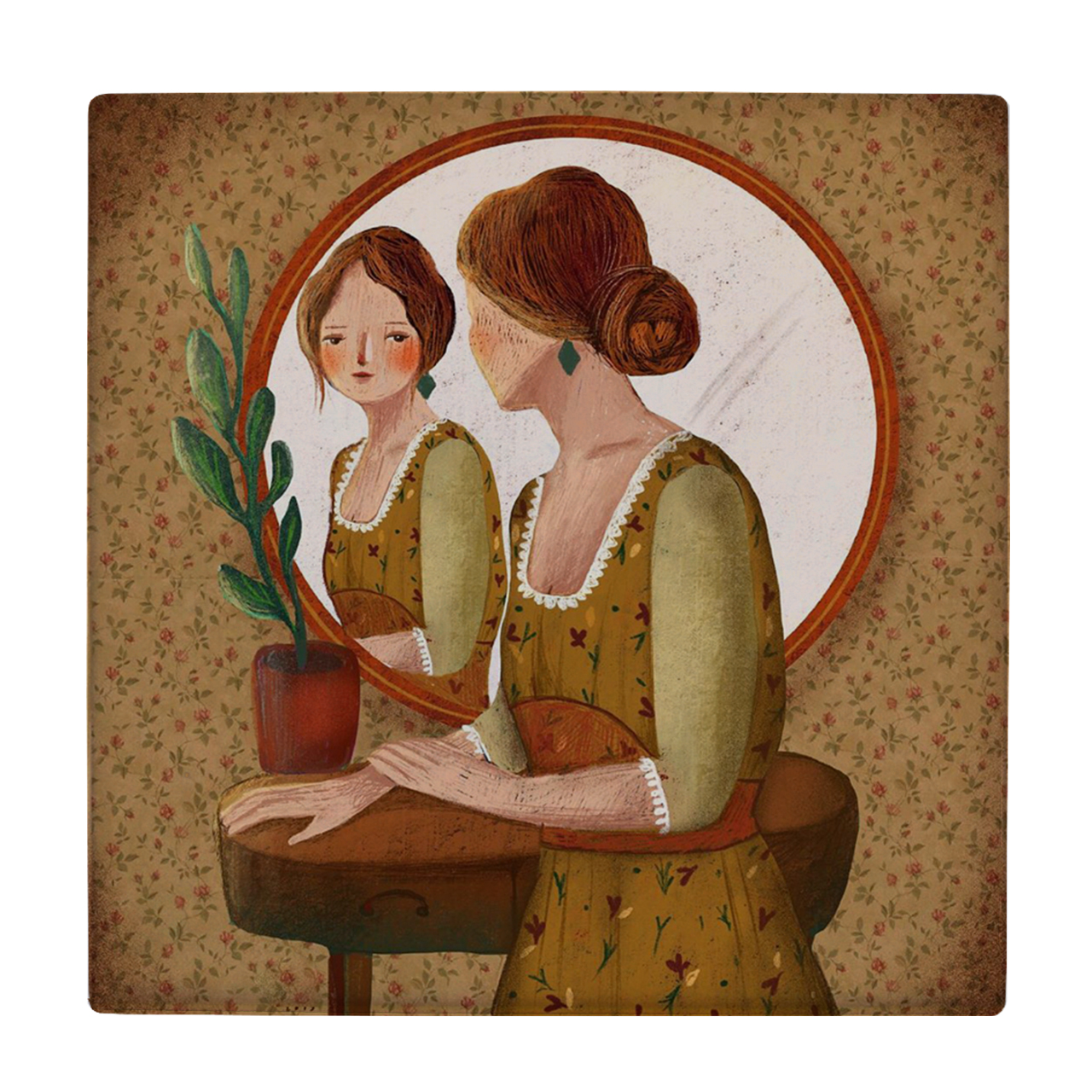 کاشی کارنیلا طرح بانو و آینه مدل لوحی کد WKB735 