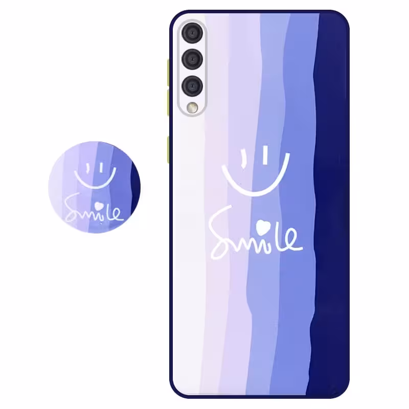 کاور سه بعدی رینبو تم آبی Rainbow Blue Theme مناسب برای گوشی Samsung Galaxy A30S / A50S / A50 مدل دکمه رنگی محافظ لنزدار به همراه پاپ سوکت طرح رنگین کمانی زنانه و مردانه