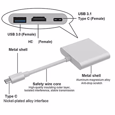 هاب 3 پورت USB-C مدل MUL TIPOPR