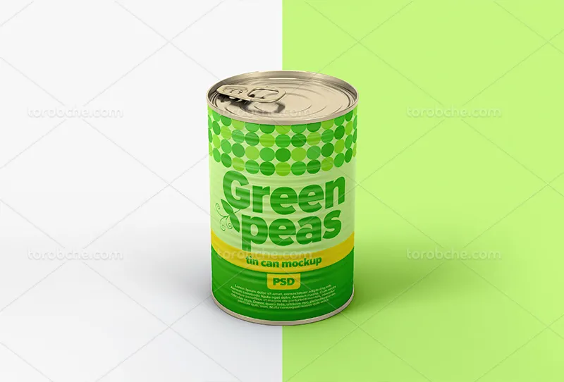 موکاپ قوطی کنسرو نخود سبز | گرافیک با طعم تربچه