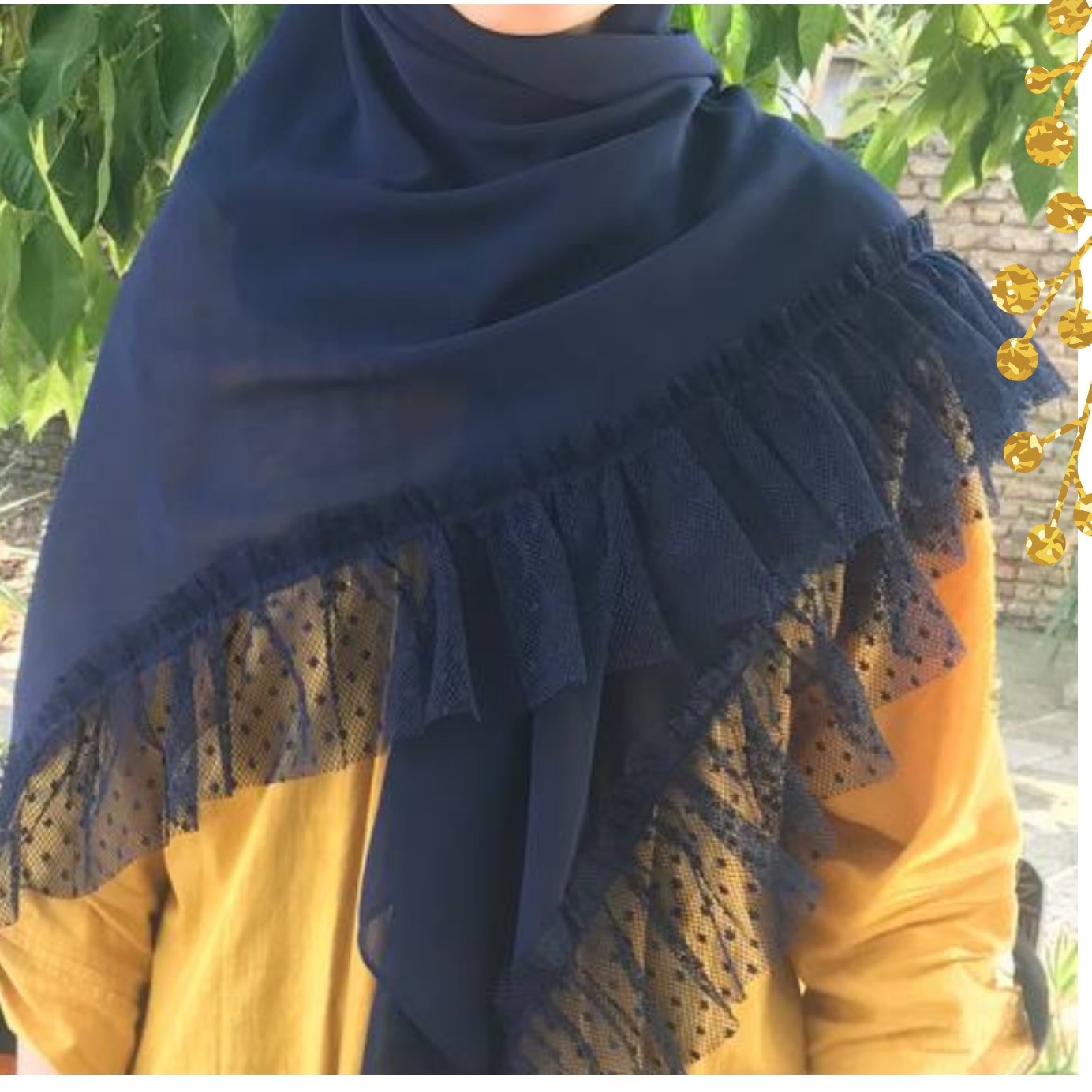 روسری تور دار چین دار سرمه ای